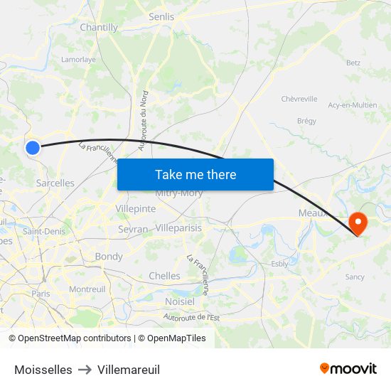 Moisselles to Villemareuil map
