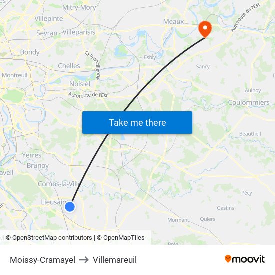 Moissy-Cramayel to Villemareuil map