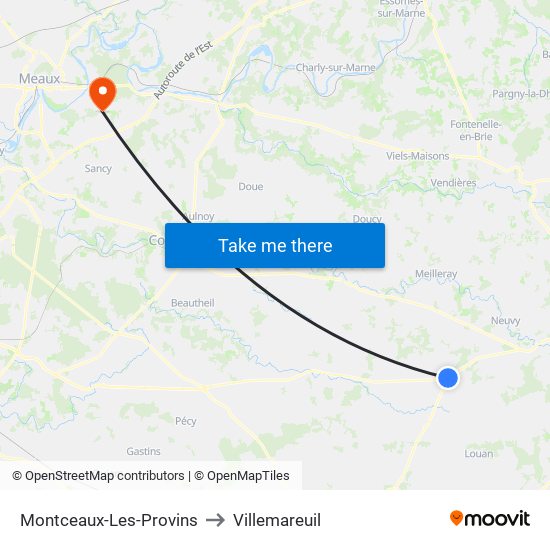 Montceaux-Les-Provins to Villemareuil map