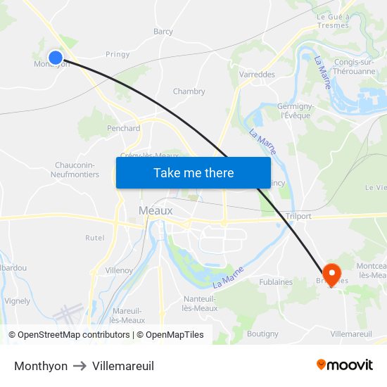 Monthyon to Villemareuil map