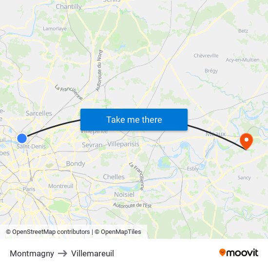 Montmagny to Villemareuil map