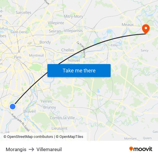 Morangis to Villemareuil map