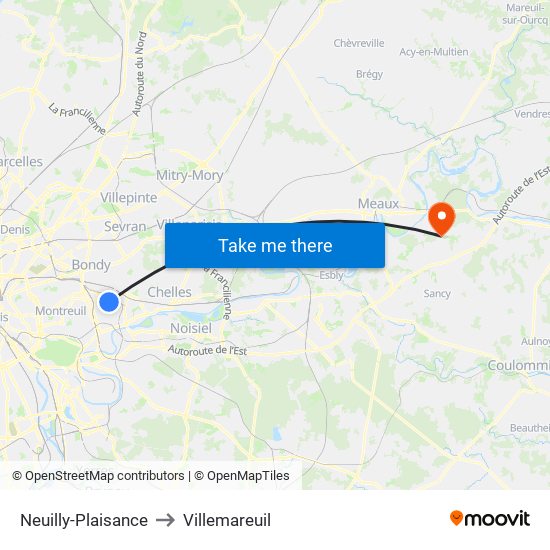 Neuilly-Plaisance to Villemareuil map