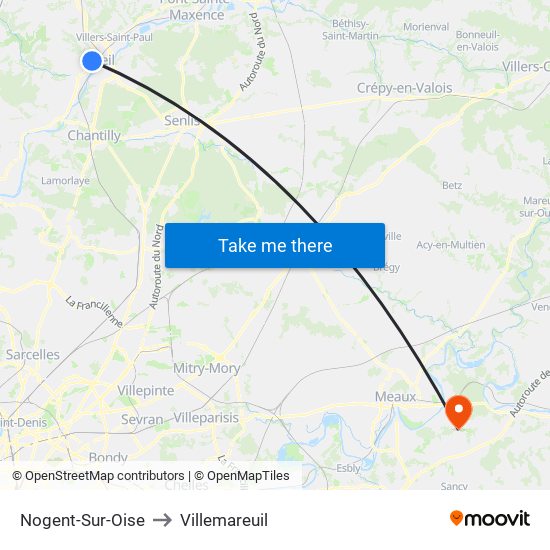 Nogent-Sur-Oise to Villemareuil map