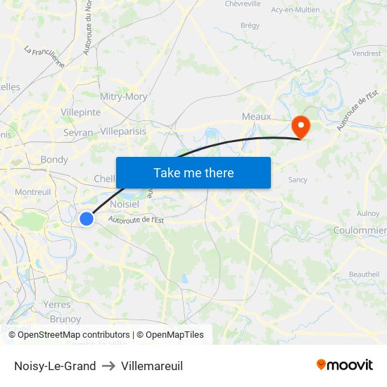Noisy-Le-Grand to Villemareuil map