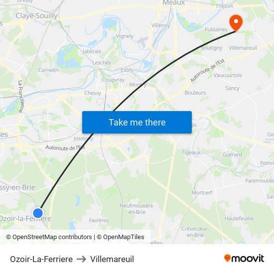 Ozoir-La-Ferriere to Villemareuil map