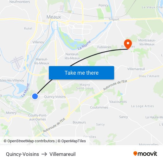 Quincy-Voisins to Villemareuil map