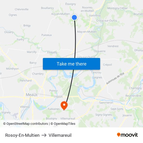 Rosoy-En-Multien to Villemareuil map