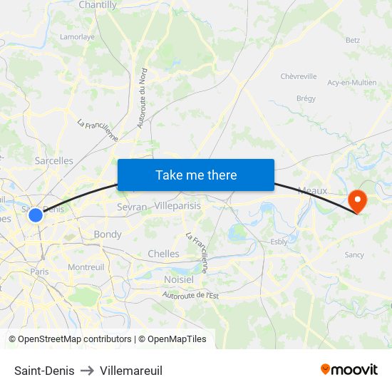 Saint-Denis to Villemareuil map