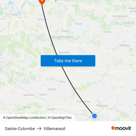 Sainte-Colombe to Villemareuil map