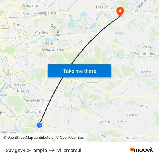 Savigny-Le-Temple to Villemareuil map