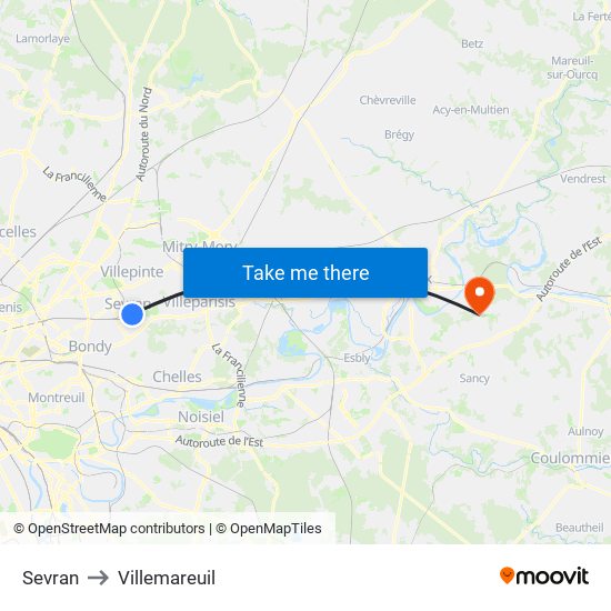 Sevran to Villemareuil map