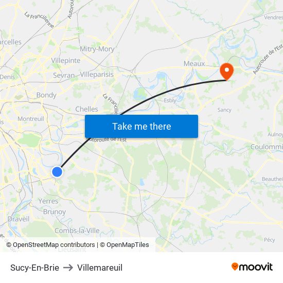 Sucy-En-Brie to Villemareuil map