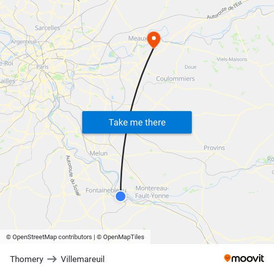 Thomery to Villemareuil map