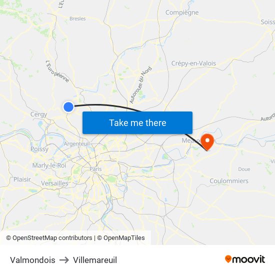 Valmondois to Villemareuil map
