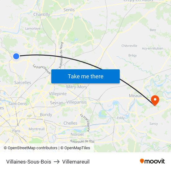 Villaines-Sous-Bois to Villemareuil map