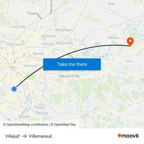 Villejuif to Villemareuil map