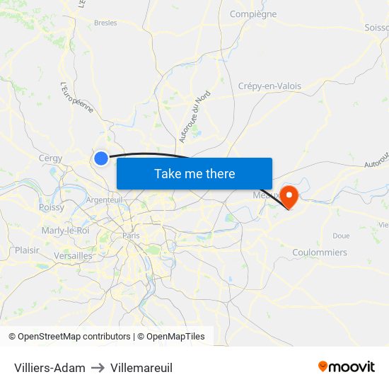 Villiers-Adam to Villemareuil map