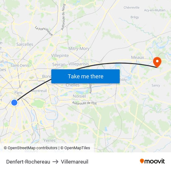 Denfert-Rochereau to Villemareuil map