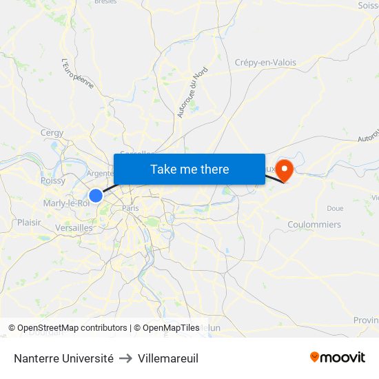 Nanterre Université to Villemareuil map