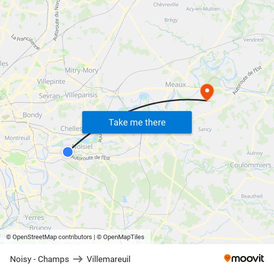 Noisy - Champs to Villemareuil map