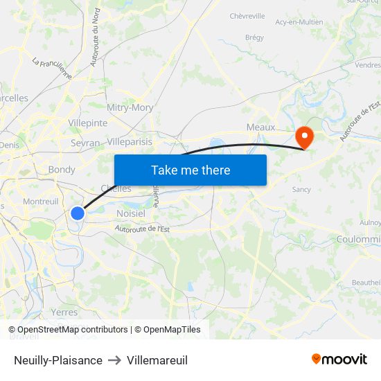 Neuilly-Plaisance to Villemareuil map