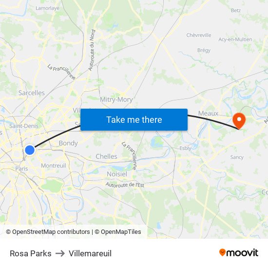 Rosa Parks to Villemareuil map