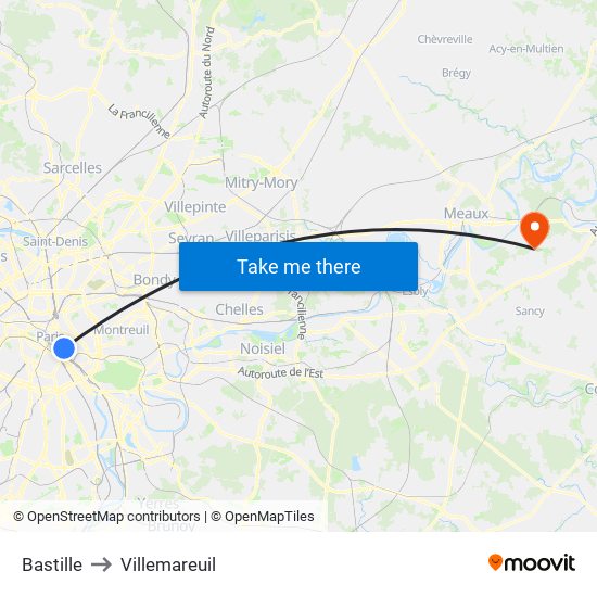 Bastille to Villemareuil map