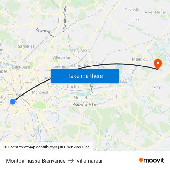 Montparnasse-Bienvenue to Villemareuil map