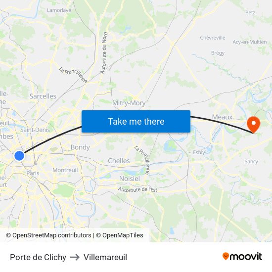 Porte de Clichy to Villemareuil map