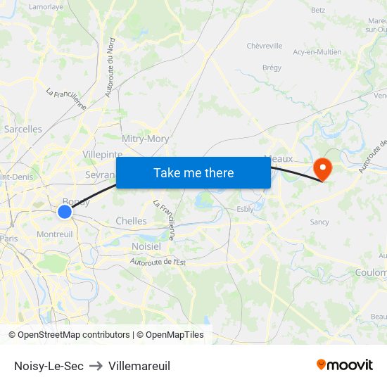 Noisy-Le-Sec to Villemareuil map