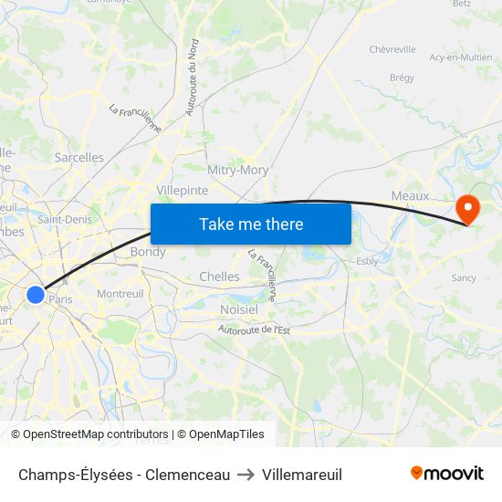 Champs-Élysées - Clemenceau to Villemareuil map