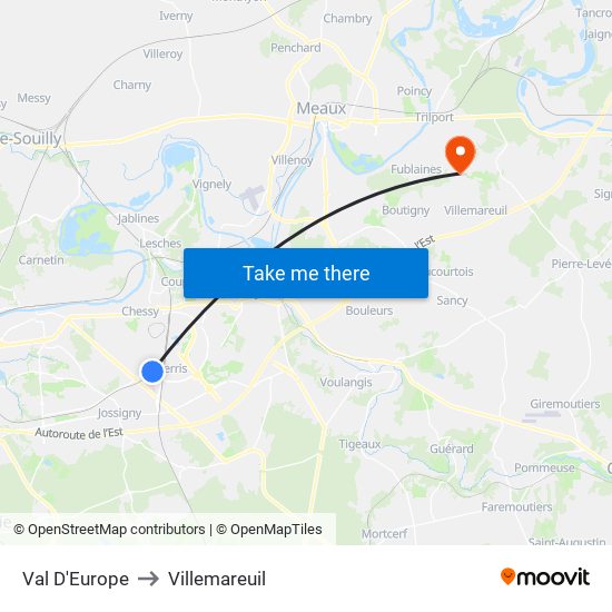 Val D'Europe to Villemareuil map