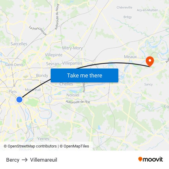 Bercy to Villemareuil map