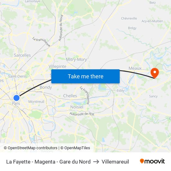 La Fayette - Magenta - Gare du Nord to Villemareuil map