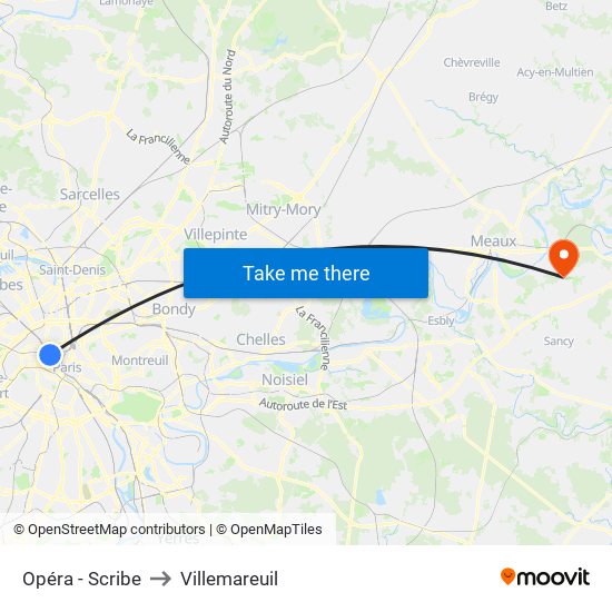 Opéra - Scribe to Villemareuil map