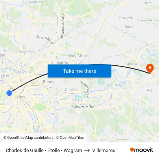 Charles de Gaulle - Étoile - Wagram to Villemareuil map