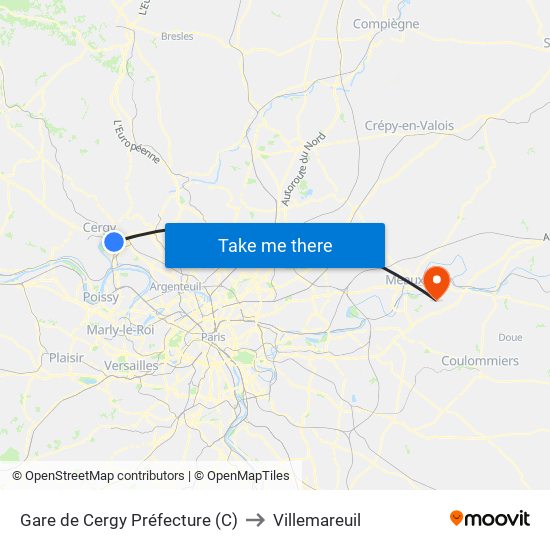 Gare de Cergy Préfecture (C) to Villemareuil map
