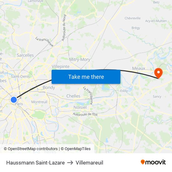 Haussmann Saint-Lazare to Villemareuil map