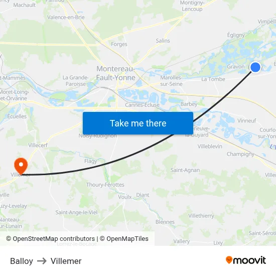 Balloy to Villemer map