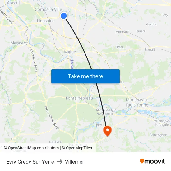Evry-Gregy-Sur-Yerre to Villemer map