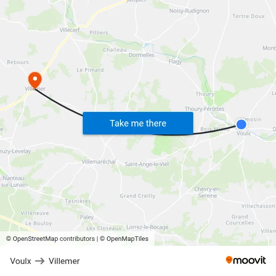 Voulx to Villemer map