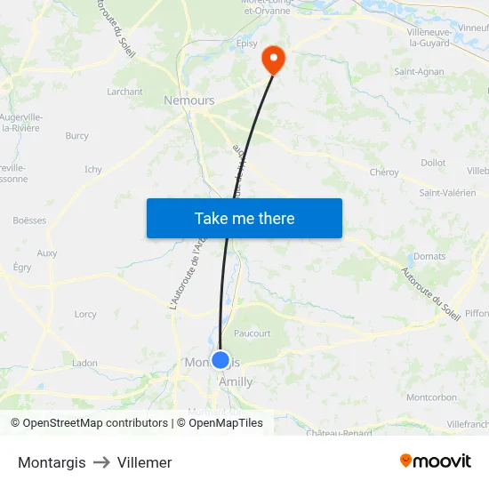 Montargis to Villemer map