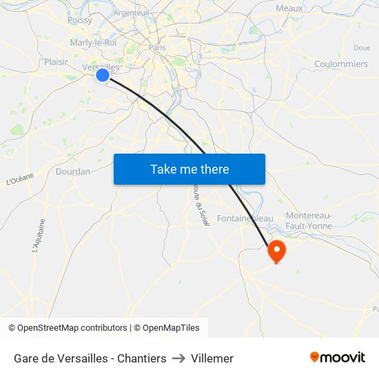 Gare de Versailles - Chantiers to Villemer map
