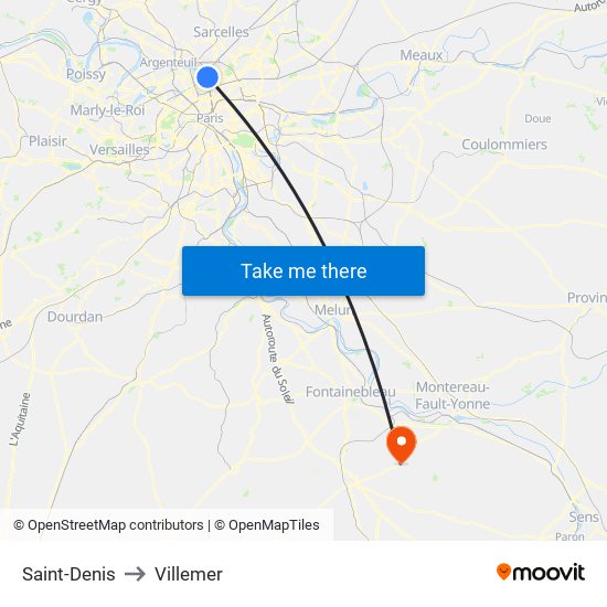 Saint-Denis to Villemer map