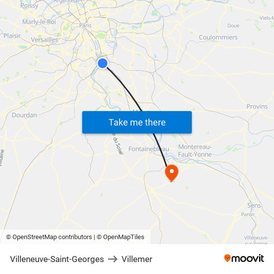 Villeneuve-Saint-Georges to Villemer map