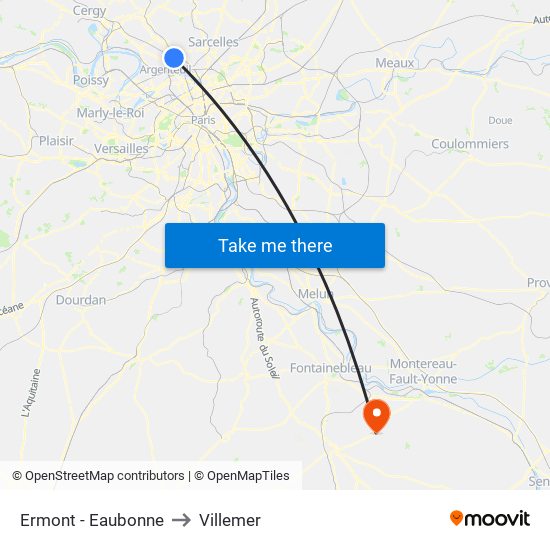 Ermont - Eaubonne to Villemer map