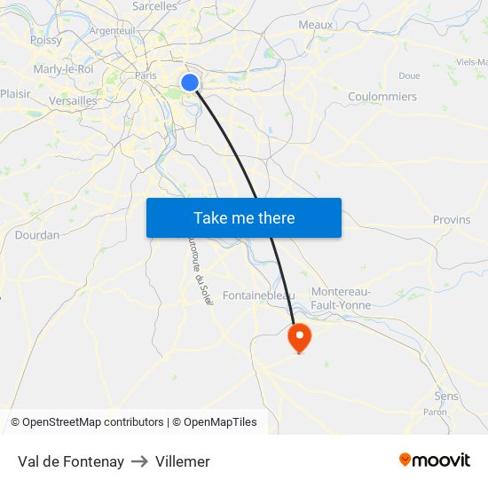 Val de Fontenay to Villemer map