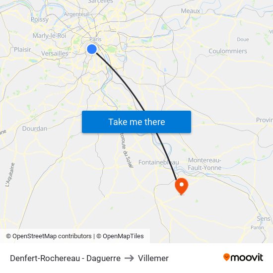 Denfert-Rochereau - Daguerre to Villemer map