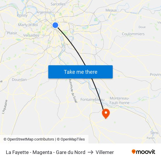 La Fayette - Magenta - Gare du Nord to Villemer map
